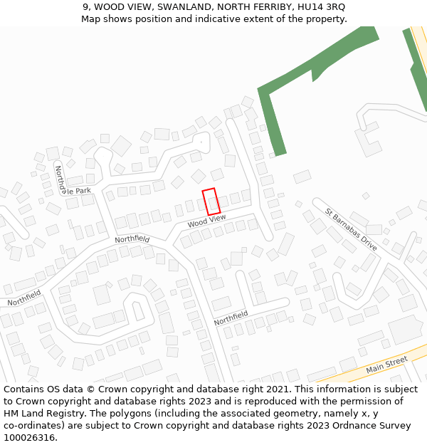 9, WOOD VIEW, SWANLAND, NORTH FERRIBY, HU14 3RQ: Location map and indicative extent of plot