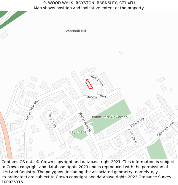 9, WOOD WALK, ROYSTON, BARNSLEY, S71 4FH: Location map and indicative extent of plot