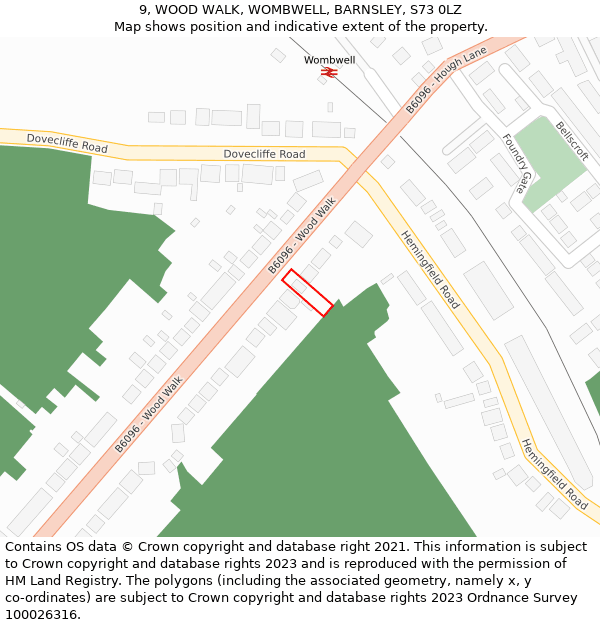 9, WOOD WALK, WOMBWELL, BARNSLEY, S73 0LZ: Location map and indicative extent of plot
