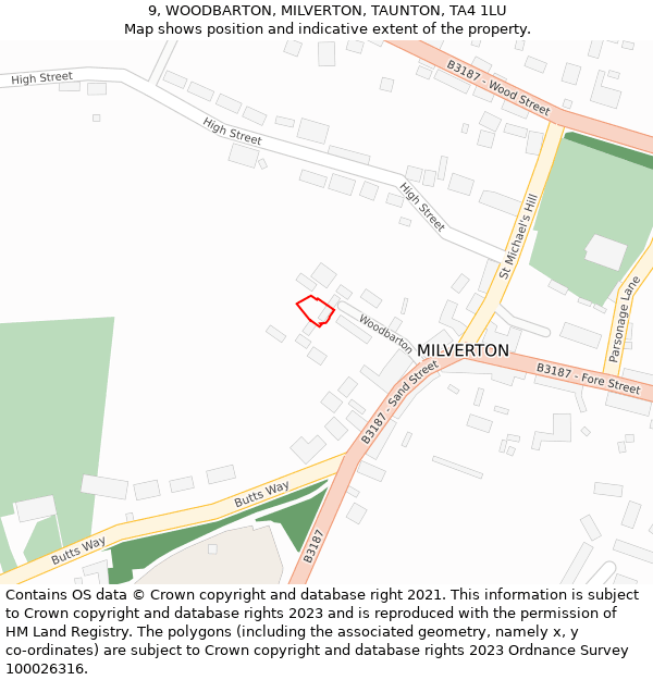 9, WOODBARTON, MILVERTON, TAUNTON, TA4 1LU: Location map and indicative extent of plot