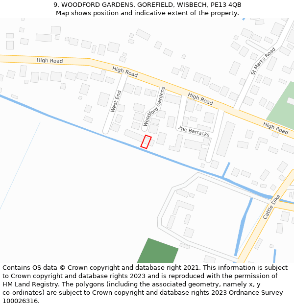 9, WOODFORD GARDENS, GOREFIELD, WISBECH, PE13 4QB: Location map and indicative extent of plot