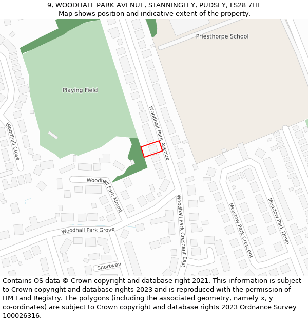 9, WOODHALL PARK AVENUE, STANNINGLEY, PUDSEY, LS28 7HF: Location map and indicative extent of plot