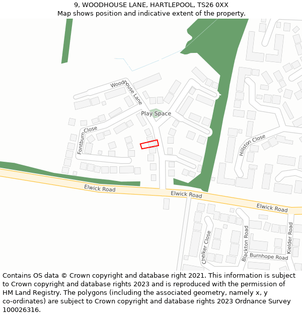 9, WOODHOUSE LANE, HARTLEPOOL, TS26 0XX: Location map and indicative extent of plot