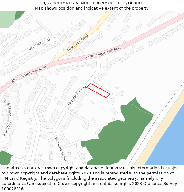 9, WOODLAND AVENUE, TEIGNMOUTH, TQ14 8UU: Location map and indicative extent of plot
