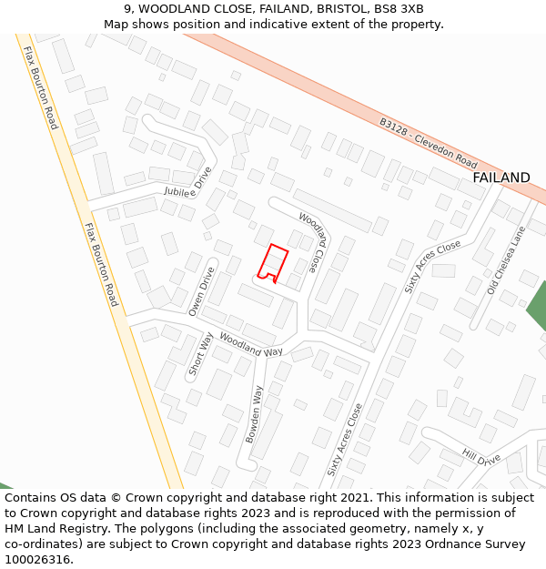 9, WOODLAND CLOSE, FAILAND, BRISTOL, BS8 3XB: Location map and indicative extent of plot