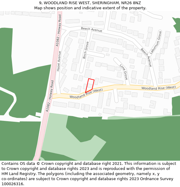 9, WOODLAND RISE WEST, SHERINGHAM, NR26 8NZ: Location map and indicative extent of plot