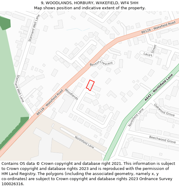 9, WOODLANDS, HORBURY, WAKEFIELD, WF4 5HH: Location map and indicative extent of plot