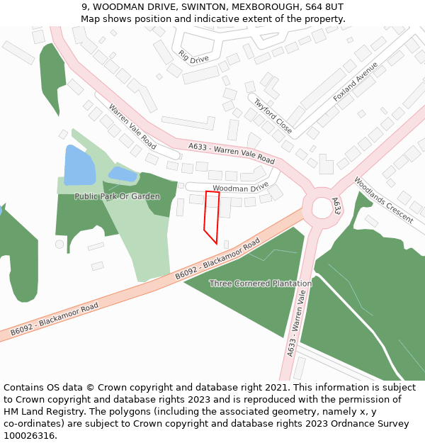 9, WOODMAN DRIVE, SWINTON, MEXBOROUGH, S64 8UT: Location map and indicative extent of plot