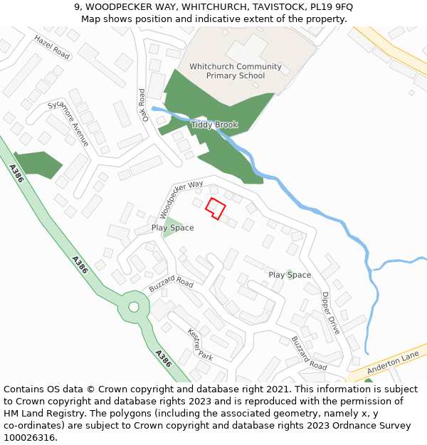 9, WOODPECKER WAY, WHITCHURCH, TAVISTOCK, PL19 9FQ: Location map and indicative extent of plot