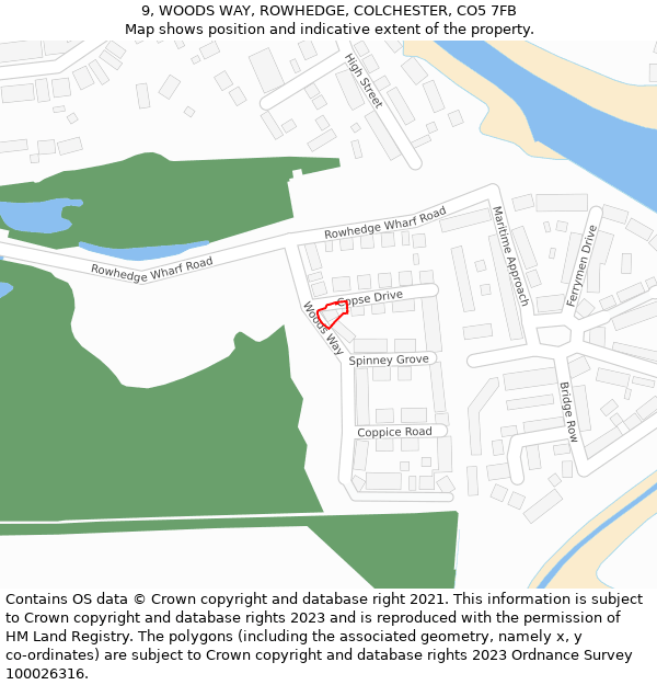 9, WOODS WAY, ROWHEDGE, COLCHESTER, CO5 7FB: Location map and indicative extent of plot