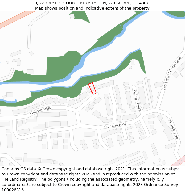 9, WOODSIDE COURT, RHOSTYLLEN, WREXHAM, LL14 4DE: Location map and indicative extent of plot