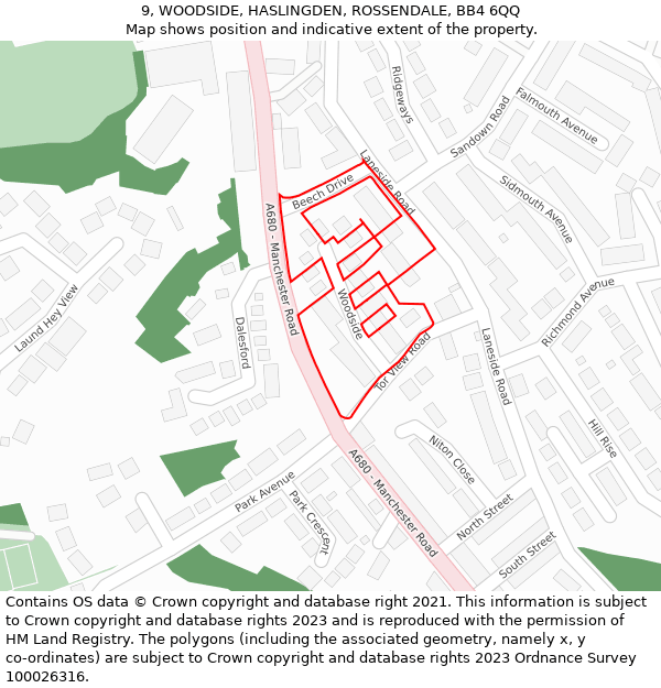 9, WOODSIDE, HASLINGDEN, ROSSENDALE, BB4 6QQ: Location map and indicative extent of plot