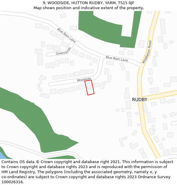 9, WOODSIDE, HUTTON RUDBY, YARM, TS15 0JF: Location map and indicative extent of plot