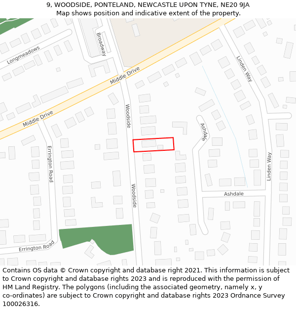 9, WOODSIDE, PONTELAND, NEWCASTLE UPON TYNE, NE20 9JA: Location map and indicative extent of plot