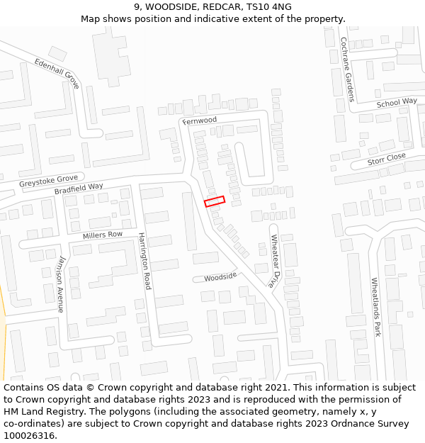 9, WOODSIDE, REDCAR, TS10 4NG: Location map and indicative extent of plot