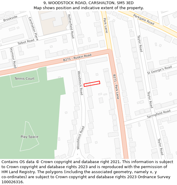 9, WOODSTOCK ROAD, CARSHALTON, SM5 3ED: Location map and indicative extent of plot