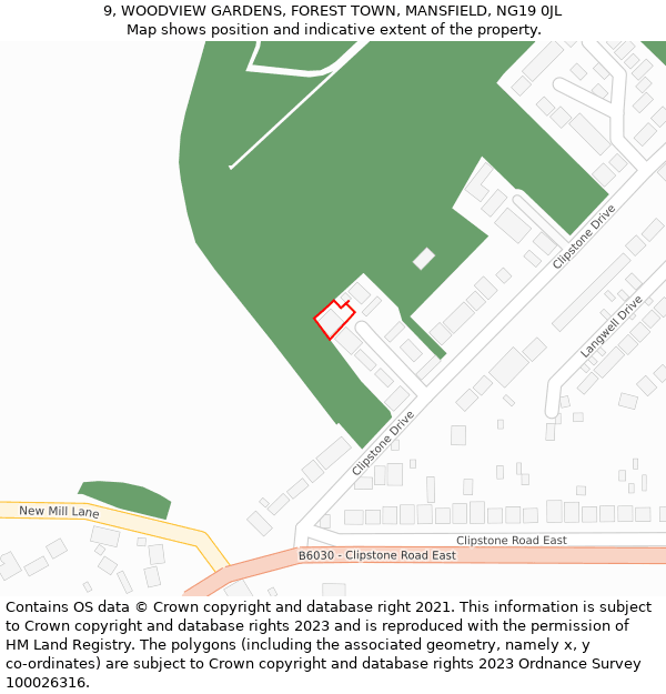 9, WOODVIEW GARDENS, FOREST TOWN, MANSFIELD, NG19 0JL: Location map and indicative extent of plot