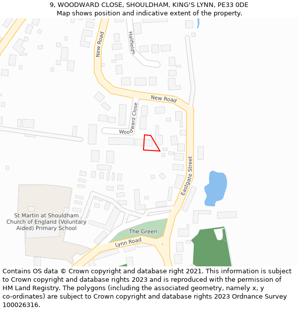 9, WOODWARD CLOSE, SHOULDHAM, KING'S LYNN, PE33 0DE: Location map and indicative extent of plot