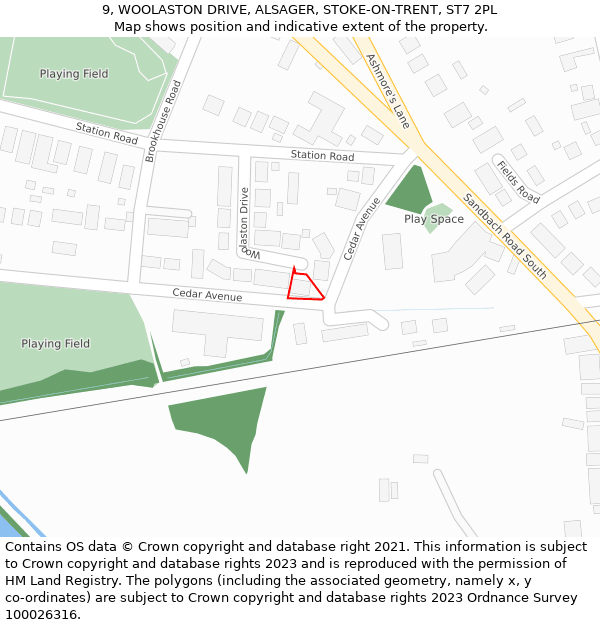 9, WOOLASTON DRIVE, ALSAGER, STOKE-ON-TRENT, ST7 2PL: Location map and indicative extent of plot
