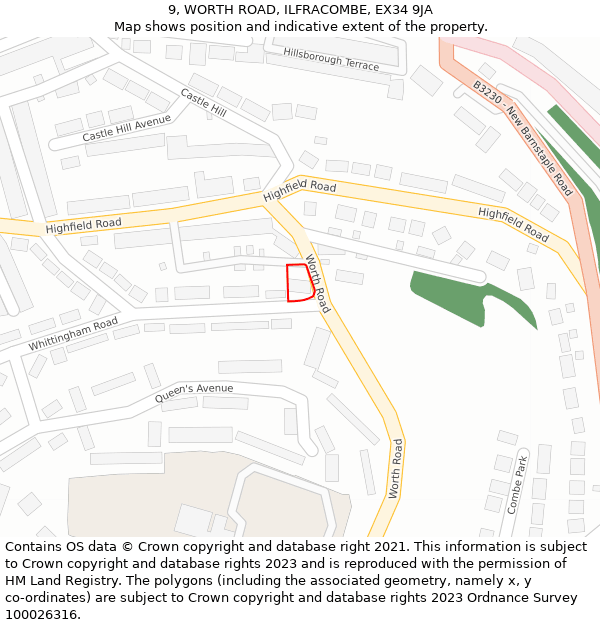 9, WORTH ROAD, ILFRACOMBE, EX34 9JA: Location map and indicative extent of plot