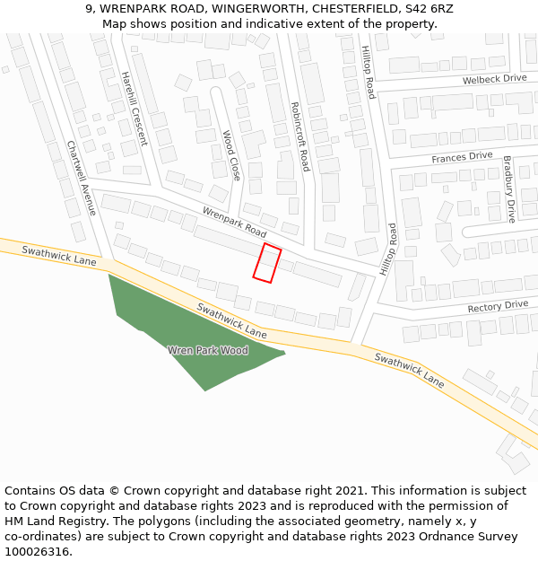 9, WRENPARK ROAD, WINGERWORTH, CHESTERFIELD, S42 6RZ: Location map and indicative extent of plot
