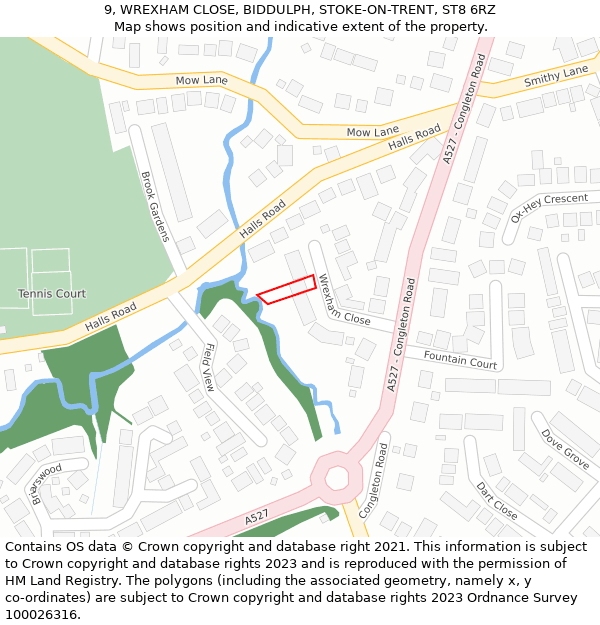 9, WREXHAM CLOSE, BIDDULPH, STOKE-ON-TRENT, ST8 6RZ: Location map and indicative extent of plot