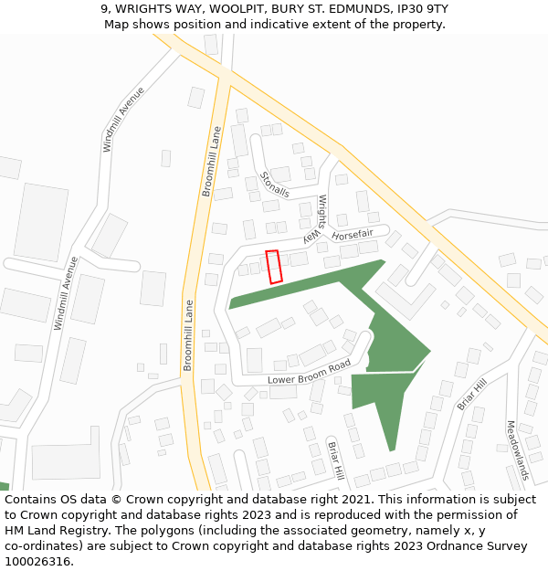 9, WRIGHTS WAY, WOOLPIT, BURY ST. EDMUNDS, IP30 9TY: Location map and indicative extent of plot