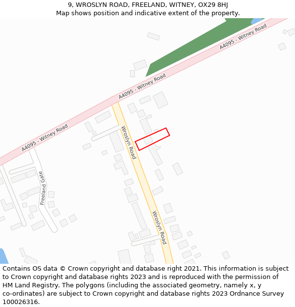 9, WROSLYN ROAD, FREELAND, WITNEY, OX29 8HJ: Location map and indicative extent of plot