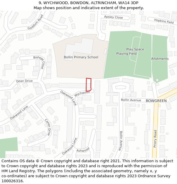 9, WYCHWOOD, BOWDON, ALTRINCHAM, WA14 3DP: Location map and indicative extent of plot