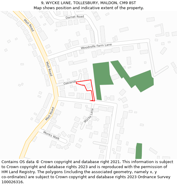 9, WYCKE LANE, TOLLESBURY, MALDON, CM9 8ST: Location map and indicative extent of plot