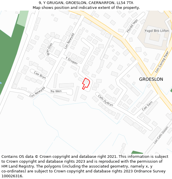 9, Y GRUGAN, GROESLON, CAERNARFON, LL54 7TA: Location map and indicative extent of plot