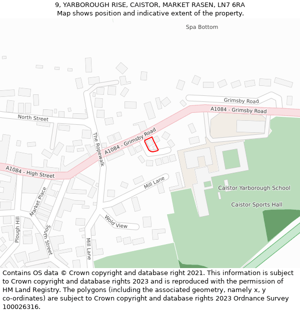 9, YARBOROUGH RISE, CAISTOR, MARKET RASEN, LN7 6RA: Location map and indicative extent of plot