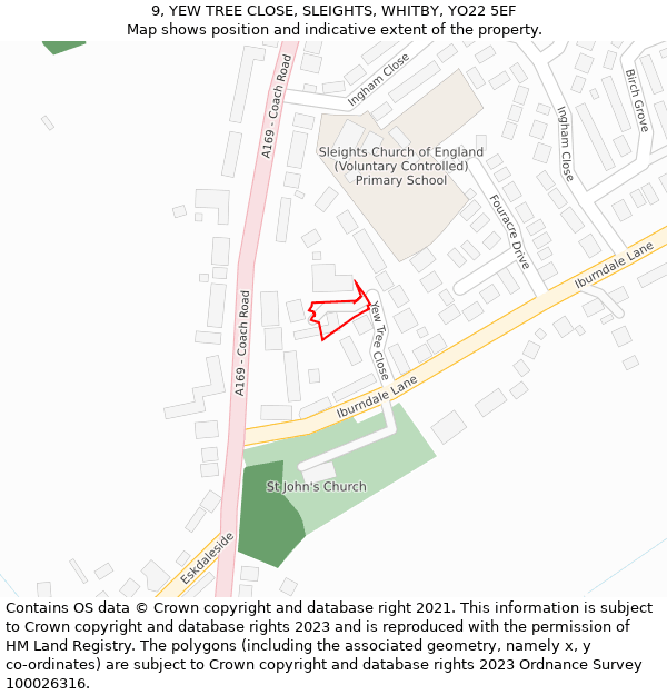 9, YEW TREE CLOSE, SLEIGHTS, WHITBY, YO22 5EF: Location map and indicative extent of plot