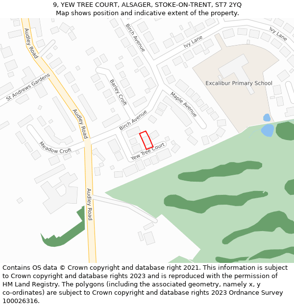 9, YEW TREE COURT, ALSAGER, STOKE-ON-TRENT, ST7 2YQ: Location map and indicative extent of plot