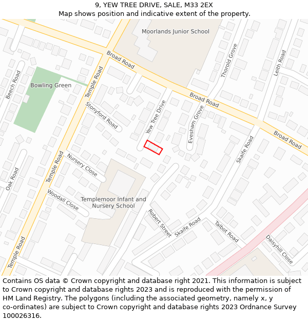 9, YEW TREE DRIVE, SALE, M33 2EX: Location map and indicative extent of plot