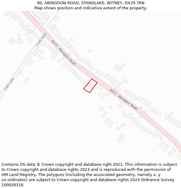 90, ABINGDON ROAD, STANDLAKE, WITNEY, OX29 7RN: Location map and indicative extent of plot