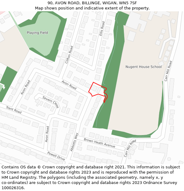 90, AVON ROAD, BILLINGE, WIGAN, WN5 7SF: Location map and indicative extent of plot