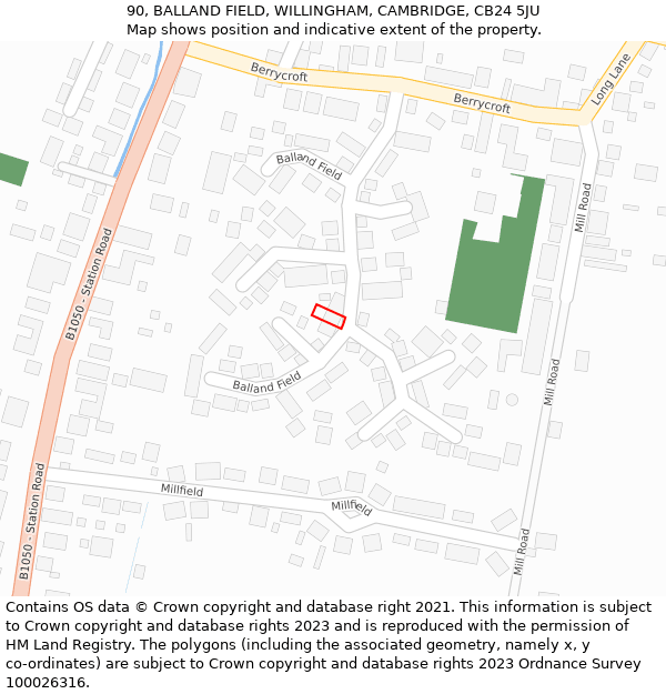 90, BALLAND FIELD, WILLINGHAM, CAMBRIDGE, CB24 5JU: Location map and indicative extent of plot