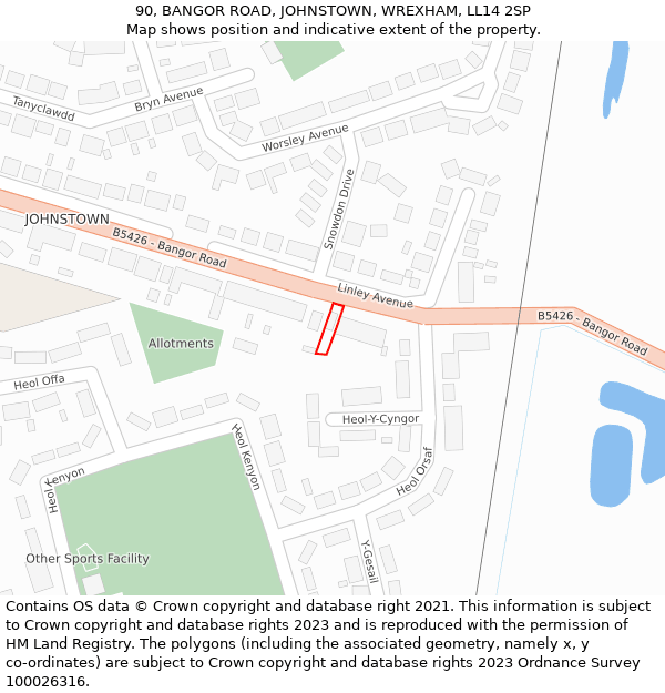 90, BANGOR ROAD, JOHNSTOWN, WREXHAM, LL14 2SP: Location map and indicative extent of plot