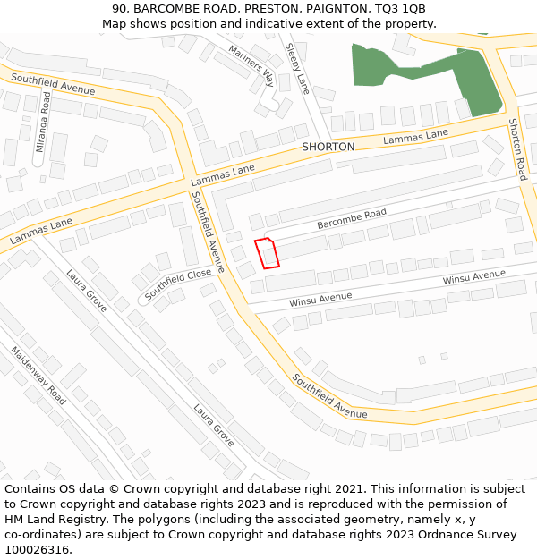 90, BARCOMBE ROAD, PRESTON, PAIGNTON, TQ3 1QB: Location map and indicative extent of plot