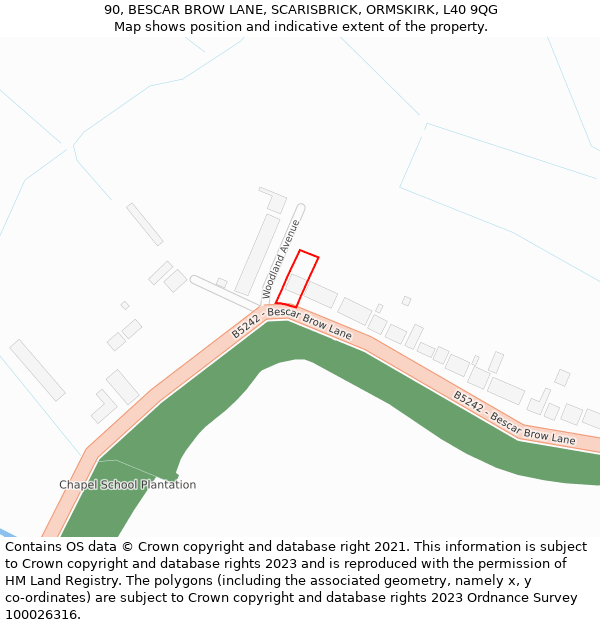 90, BESCAR BROW LANE, SCARISBRICK, ORMSKIRK, L40 9QG: Location map and indicative extent of plot