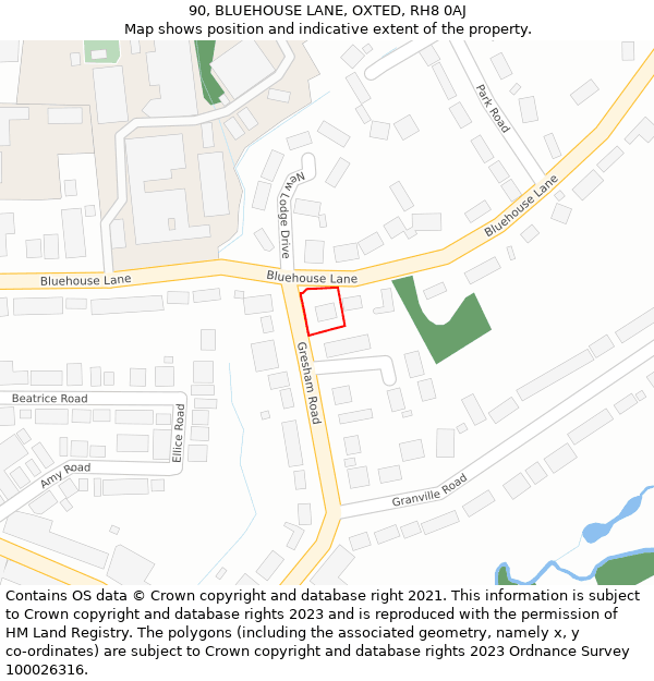 90, BLUEHOUSE LANE, OXTED, RH8 0AJ: Location map and indicative extent of plot