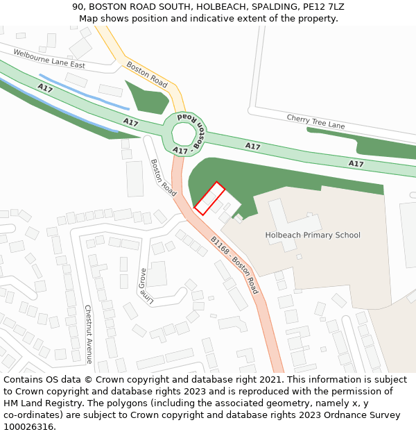 90, BOSTON ROAD SOUTH, HOLBEACH, SPALDING, PE12 7LZ: Location map and indicative extent of plot