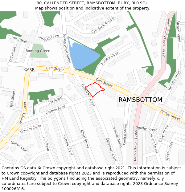 90, CALLENDER STREET, RAMSBOTTOM, BURY, BL0 9DU: Location map and indicative extent of plot
