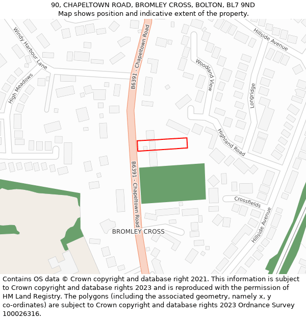 90, CHAPELTOWN ROAD, BROMLEY CROSS, BOLTON, BL7 9ND: Location map and indicative extent of plot