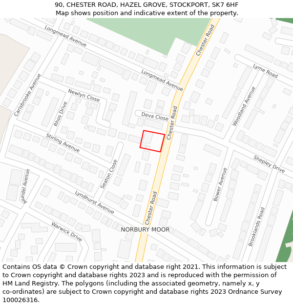 90, CHESTER ROAD, HAZEL GROVE, STOCKPORT, SK7 6HF: Location map and indicative extent of plot