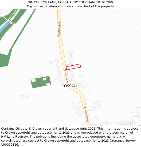 90, CHURCH LANE, COSSALL, NOTTINGHAM, NG16 2RW: Location map and indicative extent of plot