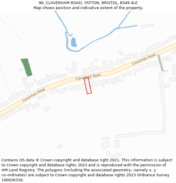 90, CLAVERHAM ROAD, YATTON, BRISTOL, BS49 4LE: Location map and indicative extent of plot