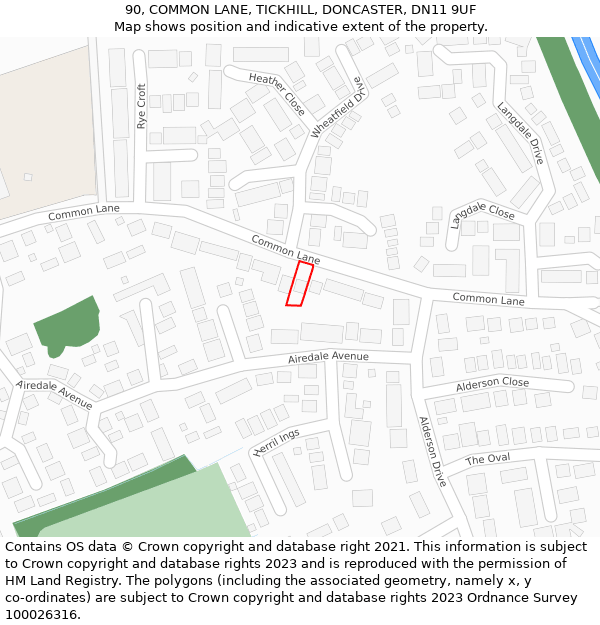 90, COMMON LANE, TICKHILL, DONCASTER, DN11 9UF: Location map and indicative extent of plot