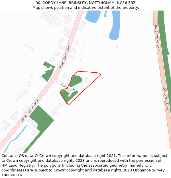 90, CORDY LANE, BRINSLEY, NOTTINGHAM, NG16 5BZ: Location map and indicative extent of plot